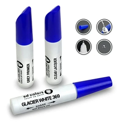 Immagine di SD COLORS 12 ml Vernice Ritocco con Pennello e Trasparente Glacier White (369) Compatibile Renault Riparazione di Graffi, Scheggiature Verniciatura