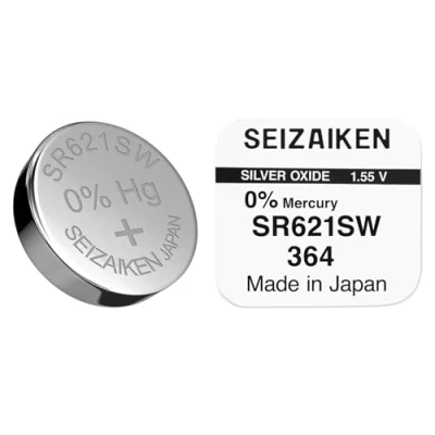 Immagine di 10 pile a bottone originali SEIZAIKEN 364, SR621SW, 1,55 V, batterie per orologio, ossido d&#039;argento, 0% mercurio, 100% Made in Japan