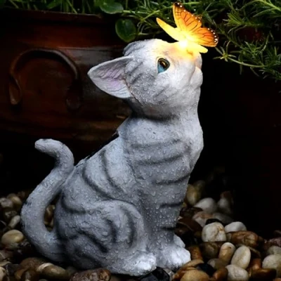 Immagine di PB Versand lampada solare a LED per gatti, 26 x 16 cm, luce bianca calda, con batteria, da giardino, lanterna solare,