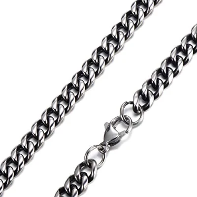 Immagine di DonDon Collana da Uomo Acciaio Inossidabile Argento Nero Lunghezza 52 cm Larghezza 0,65