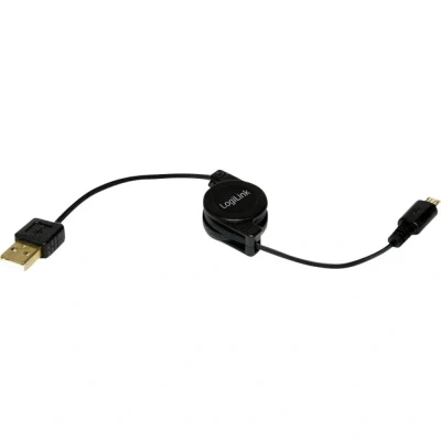 Immagine di LogiLink Cavo USB 2.0 Spina A, Micro B 0.75 m Nero con avvolgitore CU0090