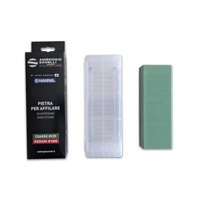 Immagine di Sanelli Ambrogio, Naniwa Basic Stone, Pietra Affilacoltelli Combinata 2 in 1, Grana Grezza #220 e Media #1000, Ideale per Lame Scheggiate Coltelli Normali, Made Vietnam