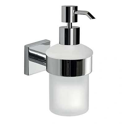 Immagine di Gedy Manila, Dispenser, Colore Cromo, Dosatore Sapone Bagno Realizzato in Acciaio Inox 304, Cromall e Vetro Satinato, Garanzia Anni, Misure 15,3 x 6,8 12 CM, Design R&amp;S Inossidabile, Cromato, Unica