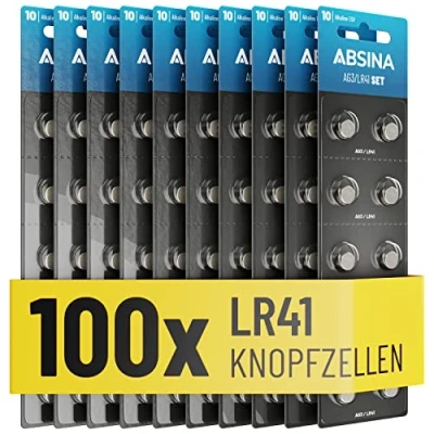 Immagine di ABSINA 100x Pile LR41 AG3 Batterie bottone 1,5V Alcaline a prova di perdite e longevoli LR736 / L736 G3 G3A 3GA 192 GP192 V3GA RW87 batteria per termometro,