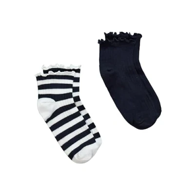 Immagine di Ulla Popken Confezione da 2 Calzini Corti, con Balze, a Righe, Blu, 39 42 Donna