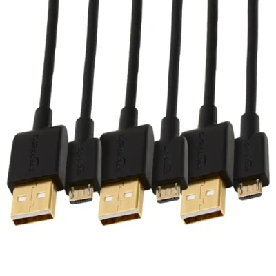 Immagine di Amazon Basics Cavo USB 2.0 da a maschio Micro (Confezione 3), 0.9 m, Nero