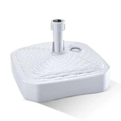 Immagine di GARDENIX Base per ombrellone Quadrato Bianco Effetto Rattan in plastica Riempito con Sabbia, Acqua, Ghiaia Giardino, Spiaggia, terrazza, portaombrelli