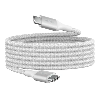 Immagine di Belkin BoostCharge cavo di alimentazione da USB C a C, ricarica rapida con 240 W Power Delivery, certificato IF per MacBook, Chromebook, Samsung Galaxy, iPhone 16 e altri, 2 m, bianco