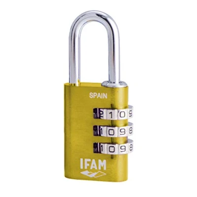 Immagine di Ifam Col Combi20 (000612A) lucchetto a combinazione, 20 mm, colore giallo, 3 rulli (1000 combinazioni) corpo in alluminio, diametro dell&#039;arco per valigia, viaggi, palestra, armadietto, scuola