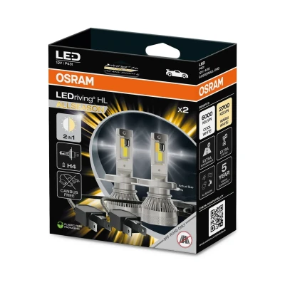 Immagine di OSRAM LEDriving HL ALLSEASON ≜H4, lampada LED abbaglianti e anabbaglianti, colore della luce commutabile da bianco freddo a caldo, 6000K 2700K, solo per uso fuoristrada no ECE, 2 lampade