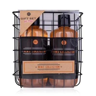 Immagine di Accentra Set regalo MEN&#039;S Collection in cestello metallico, con 300 ml, shampoo da spugna 15 g, spazzola per unghie, fragranza: betulla e cedro marrone