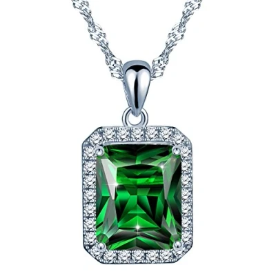 Immagine di Yumilok Collana da donna con ciondolo quadrato in argento Sterling 925, zirconia cubica e smeraldo, elegante, per donna/ragazza, colore: verde
