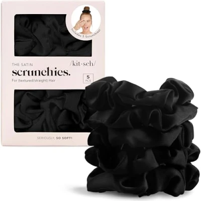 Immagine di itsch Scrunchies Di Raso Per Capelli Le Donne Più Morbido Seta Ragazze Legami Coda Cavallo, 5 Pezzi (Nero)