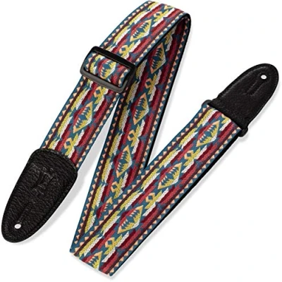 Immagine di Levy&#039;s M8HT 22 Tracolla Per Chitarra Jacquard Weave Poly Back &amp; Leather Ends 2&quot; 60&#039;s Hootenanny Style
