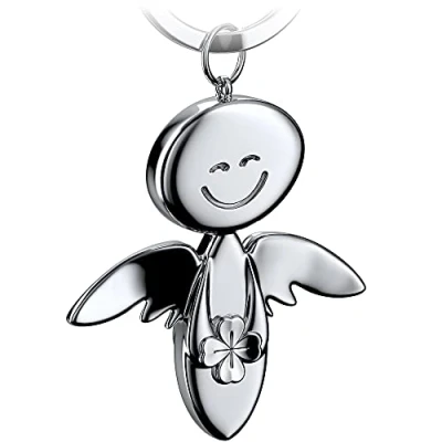 Immagine di FABACH Portachiavi con angelo custode Smile quadrifoglio portafortuna in metallo Buon successo auto ciondolo regalo buona fortuna, argento, taglia unica, Elegante