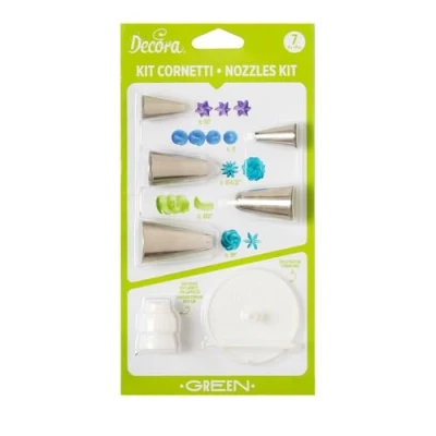 Immagine di Decora, 0252047 Kit Green 7 Pz, in Acciaio Inox senza Saldature, con adattatore standard per cornetti piccoli e supporto fiori grande, Verde