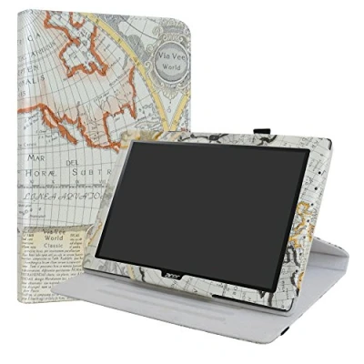 Immagine di LiuShan Custodia per Acer Iconia One 10 B3 A40, rotazione a 360 gradi, in pelle PU con simpatico motivo tablet A40 da 10,1&quot;, mappa bianca
