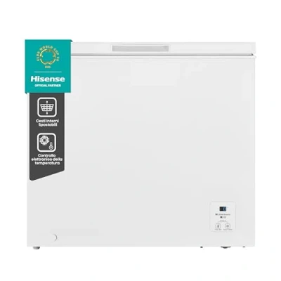 Immagine di Hisense MCF189E1 Congelatore a pozzetto 191 litri di capacità, Classe energetica E, silenzioso 39 dB, Bianco, dimensioni LxPxA 96,3 cm x 63 84,7