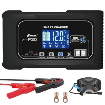 Immagine di SolaMr Caricabatterie per Auto da 20A, Mantenitore Automatico Intelligente di Batteria 12 e 24 V con Ricondizionamento a impulsi Camion, Moto, Batterie Marine al litio piombo P20