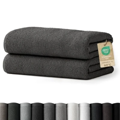Immagine di Blumtal Asciugamani Bagno, Telo Doccia, 100% Cotone Certificato Oeko Tex 100, 2 Bagno Grande (80x200cm), Antracite