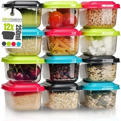 Immagine di idea station contenitori per alimenti 12 x 250 ml colorati plastica con coperchio contenitore cibo