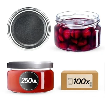 Immagine di KADAX Piccoli vasetti per conserve da 250 ml, con coperchio, ermetici regalare, mini barattoli miele e spezie (100 pezzi, argento)