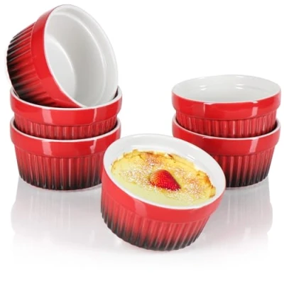 Immagine di COM FOUR® 6x ciotole per ragù Stampi resistenti al forno in rosso ciotola creme brulee dessert con 185 ml ciascuno