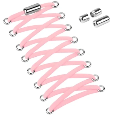 Immagine di Widamin 2 paia di lacci elastici per adulti e bambini, senza legatura con capsule metallo, lunghezza 100 cm, Rosa X