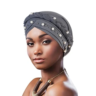 Immagine di DRESHOW Donna Africane Turbante Pre Legato Copricapo a treccia Testa Avvolge Cappello Boho Chemio Cap Elastico Annodato Berretto