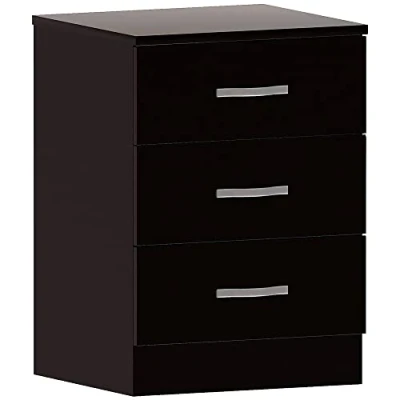 Immagine di Vida Designs nero cassettiera, 3 cassetti con maniglie in metallo e corridori, sistema unico guide, camera da letto Riano Storage Furniture