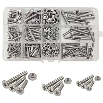 Immagine di M4/M5/M6 Vite e Dado Acciaio Inox 304, 204 Pezzi 16/25/30mm a Testa Svasata Piana Croce Filettatura Completa Bullone Meccanico Kit di Assemblaggio Dispositivi Fissaggio