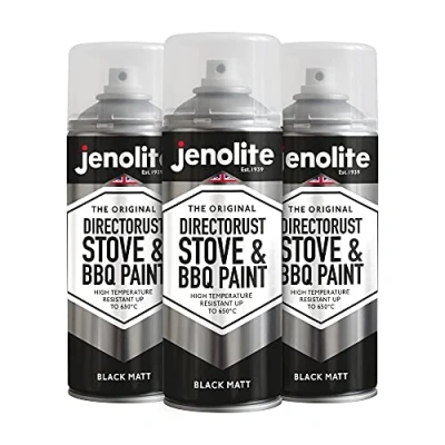 Immagine di JENOLITE Directorust Vernice spray per barbecue e stufa Nero opaco Resistente alle alte temperature Fino a 650C 3 x 400ml