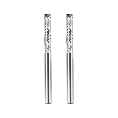 Immagine di SpeTool 2 frese elicoidali da 6 mm, codolo a compressione, 32 lunghezza di taglio extra lunga, fresa spirale, spirale Up&amp;Down VHM, foro lungo, per legno CNC