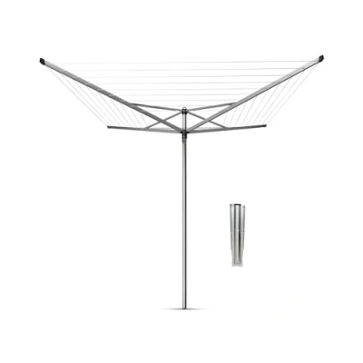 Immagine di Brabantia Stendibiancheria Topspinner 60 Metri di Spazio per Stendere Corde Resistenti ai raggi UV &amp; Profilo Antiscivolo Incluso Picchetto in Metallo (45mm) Metallic Grey ø 295 cm