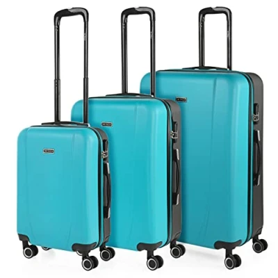 Immagine di ITACA Set Valigie Rigide Offerte. Valigia Grande Rigida, Media Rigida e Bagaglio a Mano. di con Lucchetto Combinazione TSA 71100, Turchese/antracite