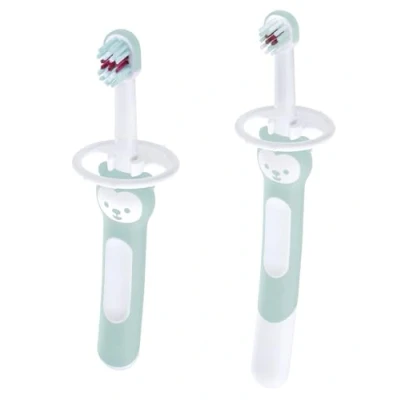 Immagine di MAM Learn to brush Set C150 di 2 spazzolini da denti: manico lungo e corto, con anello sicurezza, per bambini dai 6 mesi, blu, pezzi