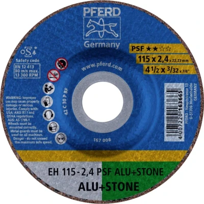 Immagine di PFERD EH 115 2,4 PSF ALU+STONE 61830122 Disco da taglio con centro depresso mm 25 pz. Alluminio, Metalli non ferrosi, titanio, Lega di Ghisa,