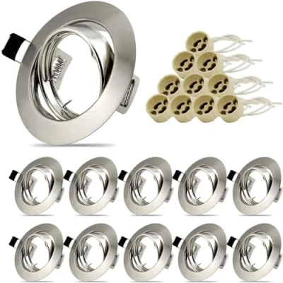 Immagine di Allesgute Cornice Faretti Incasso Per Cartongesso GU10,Portafaretto da Rotondo Metallo, LED Soffitto incl. portalampada GU10, 68mm e Alogeno, Orientabili a 30,10 Pezzi