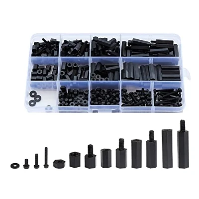 Immagine di Getue Litorange 320PCS M3 Male Female Nylon Hex Spacer Standoff Screw Nut Threaded Pillar PCB Motherboard Assorted Assortment Kit (Black)