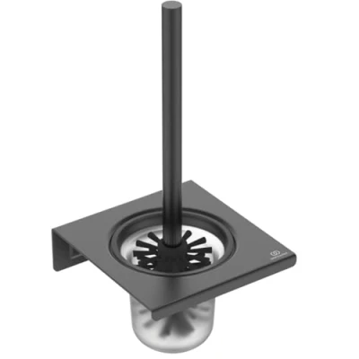 Immagine di Ideal Standard Alu+, Set scopino per WC in alluminio, WC, Montaggio a parete, 160x170x347mm, Supporto vetro, Nero seta