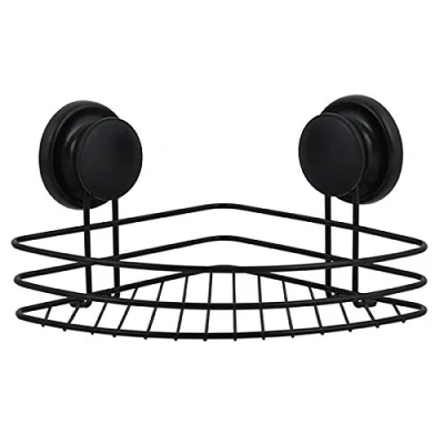 Immagine di MSV Mensola angolare per doccia bagno, senza foratura, con ventose, in acciaio cromato, 21,5 x 13 cm, colore: Nero opaco