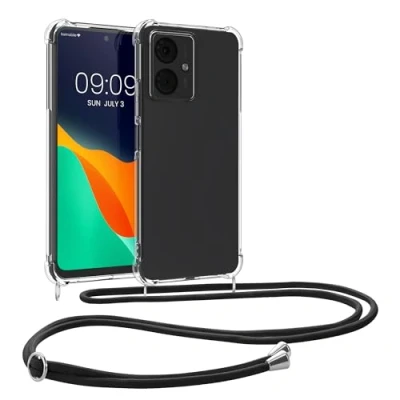 Immagine di kwmobile Custodia Compatibile con Motorola Moto G14 Cover Back Case in Silicone TPU Protezione Smartphone Cordino nero/trasparente