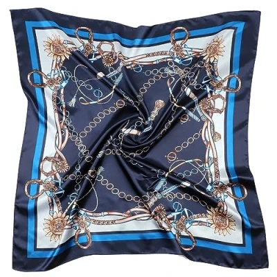 Immagine di DRESHOW Donna Foulard Quadrato Grande in Raso Sciarpe per Capelli Accessori Seta Bandane da Spiaggia con Motivi Classici