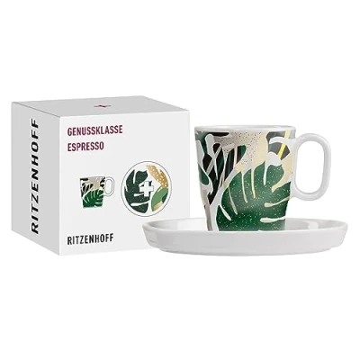 Immagine di Ritzenhoff 3721004 Tazza da caffè 95 ml, serie Genussklasse n. 4, set con piattino, in porcellana, pezzo di design