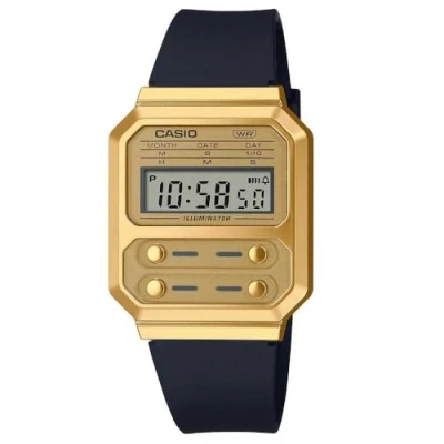 Immagine di Casio Orologio Quarzo Unisex, misura cassa 40.70mm con quadrante Oro Digitale e cinturino Nero in Plastic/Resin Strap A100WEFG 9AEF