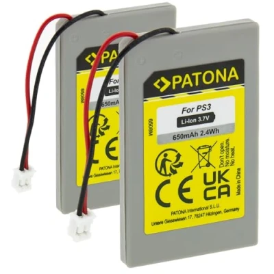 Immagine di PATONA 2x Batteria di Ricambio per Sony LIP1359, LIP1859, LIP1472 3,7V, 650mAh, Li Ion Compatibile con Playstation 3 (PS3) Wireless Controller Affidabile e Sicuro