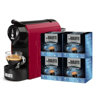 Immagine di Bialetti Gioia, Macchina Caffè Espresso per Capsule in Alluminio, Incluse 64 Capsule, Funziona Esclusivamente con Rosso