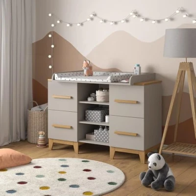 Immagine di Vitalispa Fasciatoio &quot;Malia&quot;, Quercia cashmere, 133 x 108 cm XL con 4 cassetti