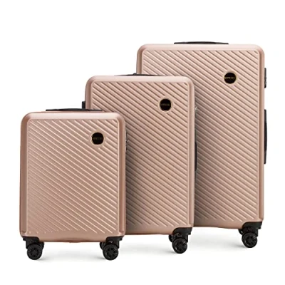 Immagine di WITTCHEN Valigia da viaggio Bagaglio a mano cabina rigida in ABS con 4 ruote girevoli Serratura combinazione Maniglia telescopica Circle Line Set di 3 valigie Rosa cipria