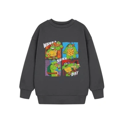 Immagine di TEENAGE MUTANT NINJA Turtles Felpa Grigia da Ragazzo Maglione Grafico Have A Slice Day Abbigliamento per Bambini TMNT Leonardo, Michelangelo, Donatello e Raffaello